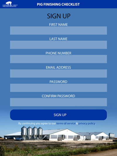 Hog Slat Maintenance Mobile App Sign-Up Screenshot